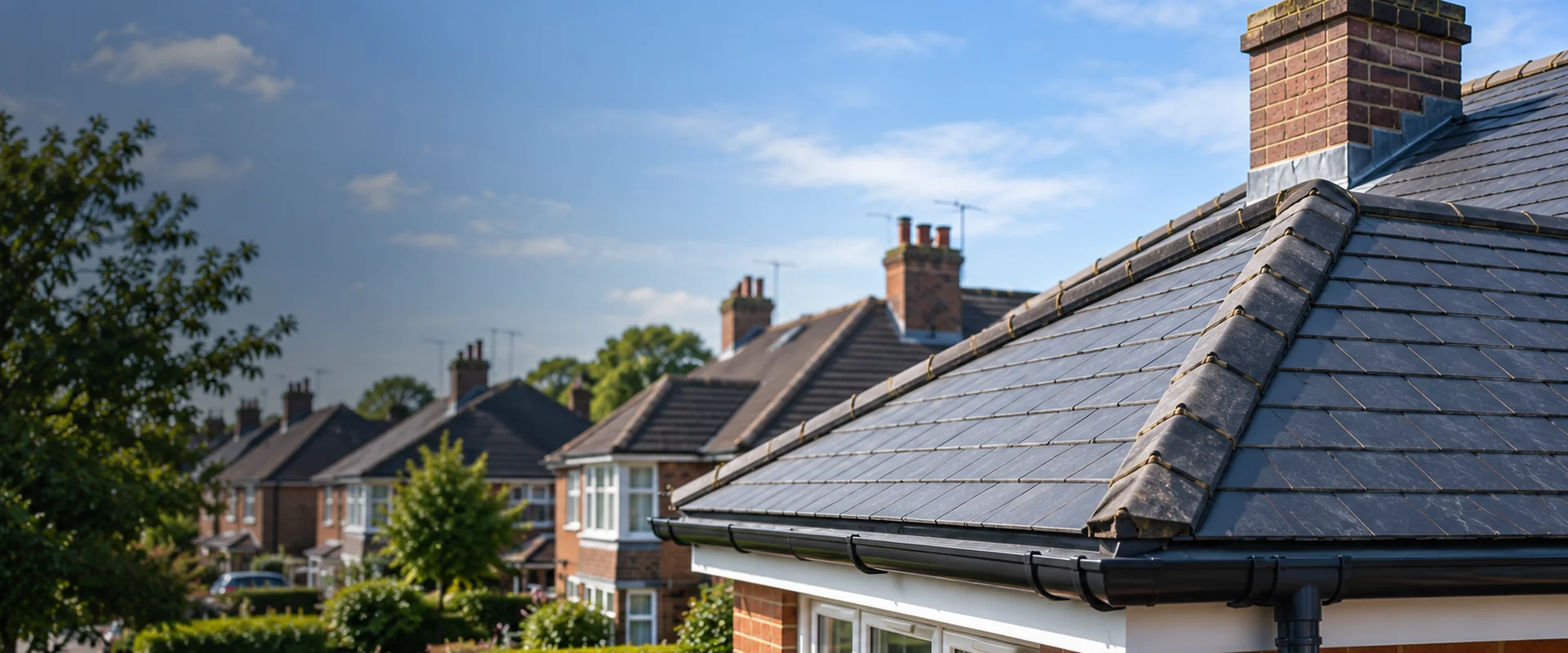 Residential roofs and red-brick homes in Southport.