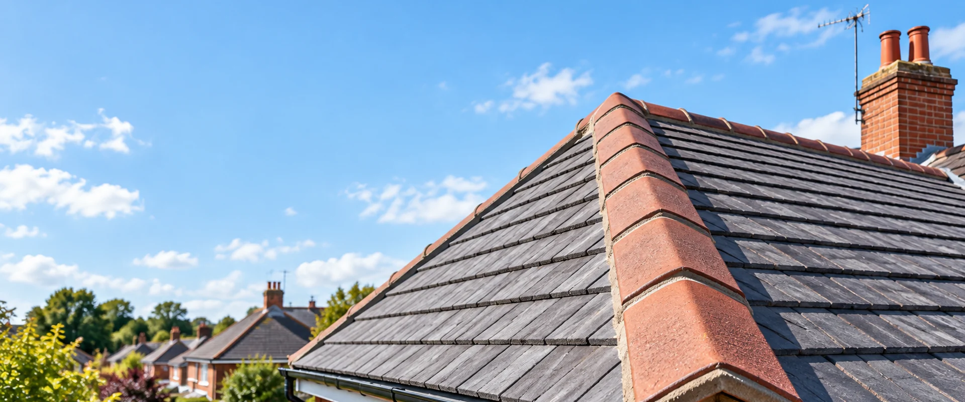 Illustrative terracotta tiled roof and ridge tiles.